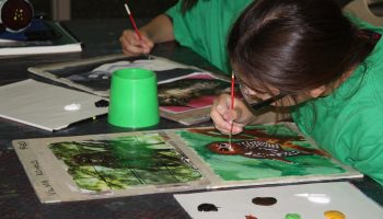 Creative arts student painting an owl