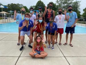 Lifeguards in front of pool
